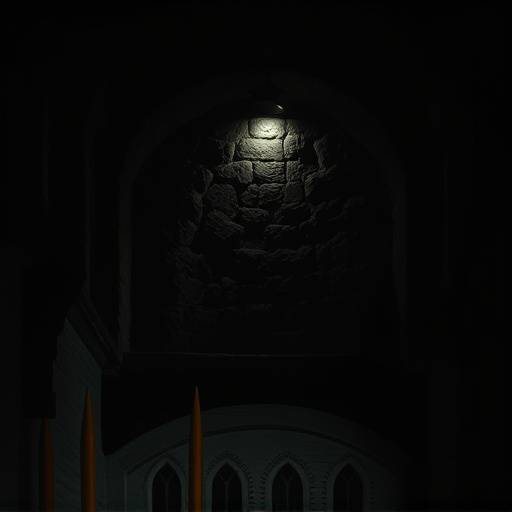 Ilustración de una celda medieval con muros de piedra y poca luz