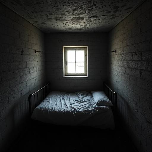 Imagen de una celda en la Penitenciaría del Este de Pensilvania, con una pequeña ventana y una cama.