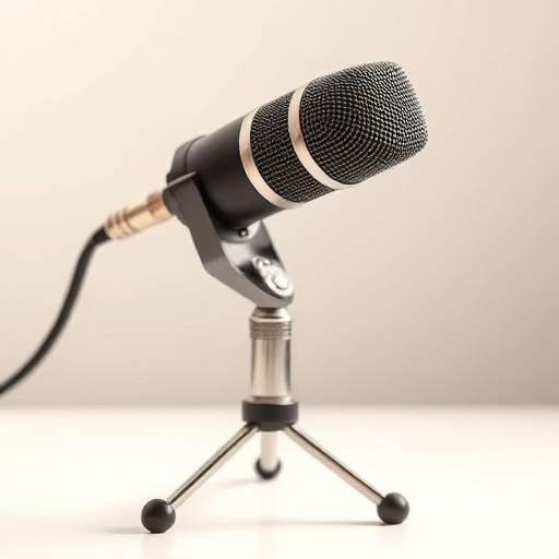 Microphone Neumann U87 Ai, montrant son design classique et son support sur pied.